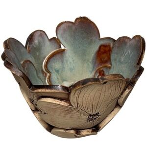 Handmade Ceramic Flower Bowl Vase Trinket Dish Art Pottery Boho Signed 2014